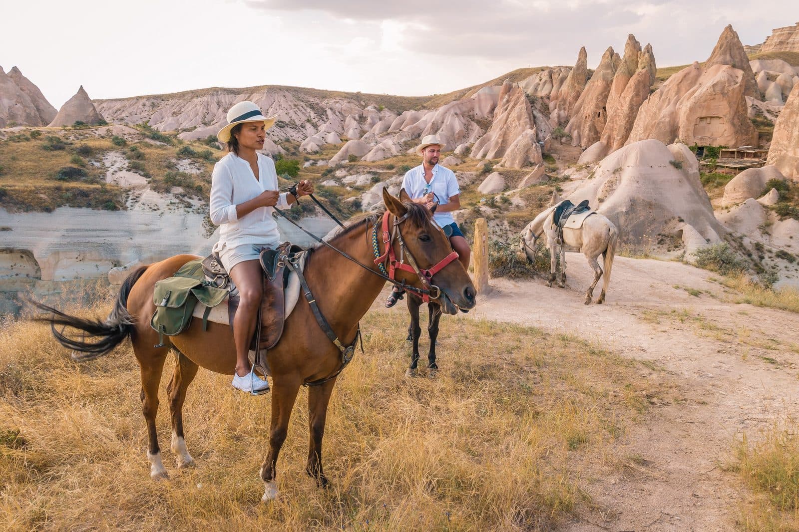 Two riders on a ridge. Sunset Horse Trek, arranged from The Owl Cave Hotel in Göreme, Cappadocia.