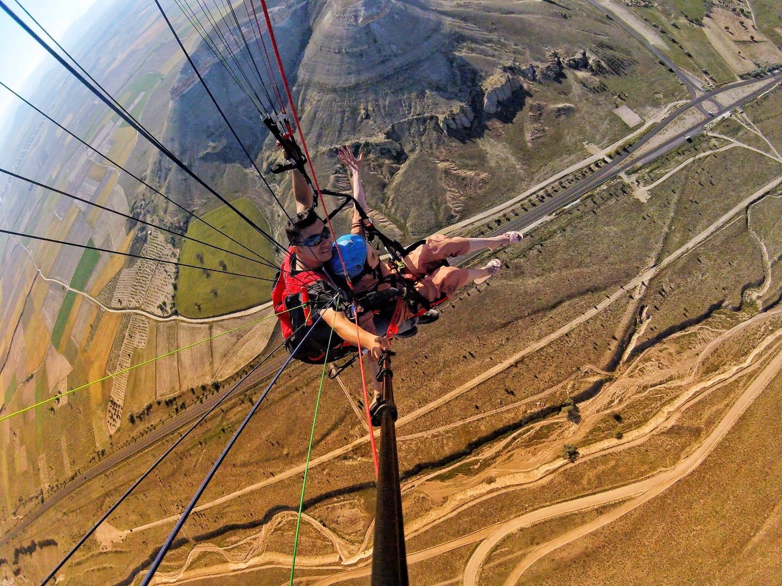 A view down the lines over patchwork fields. Tandem Paragliding, arranged from The Owl Cave Hotel in Göreme, Cappadocia.